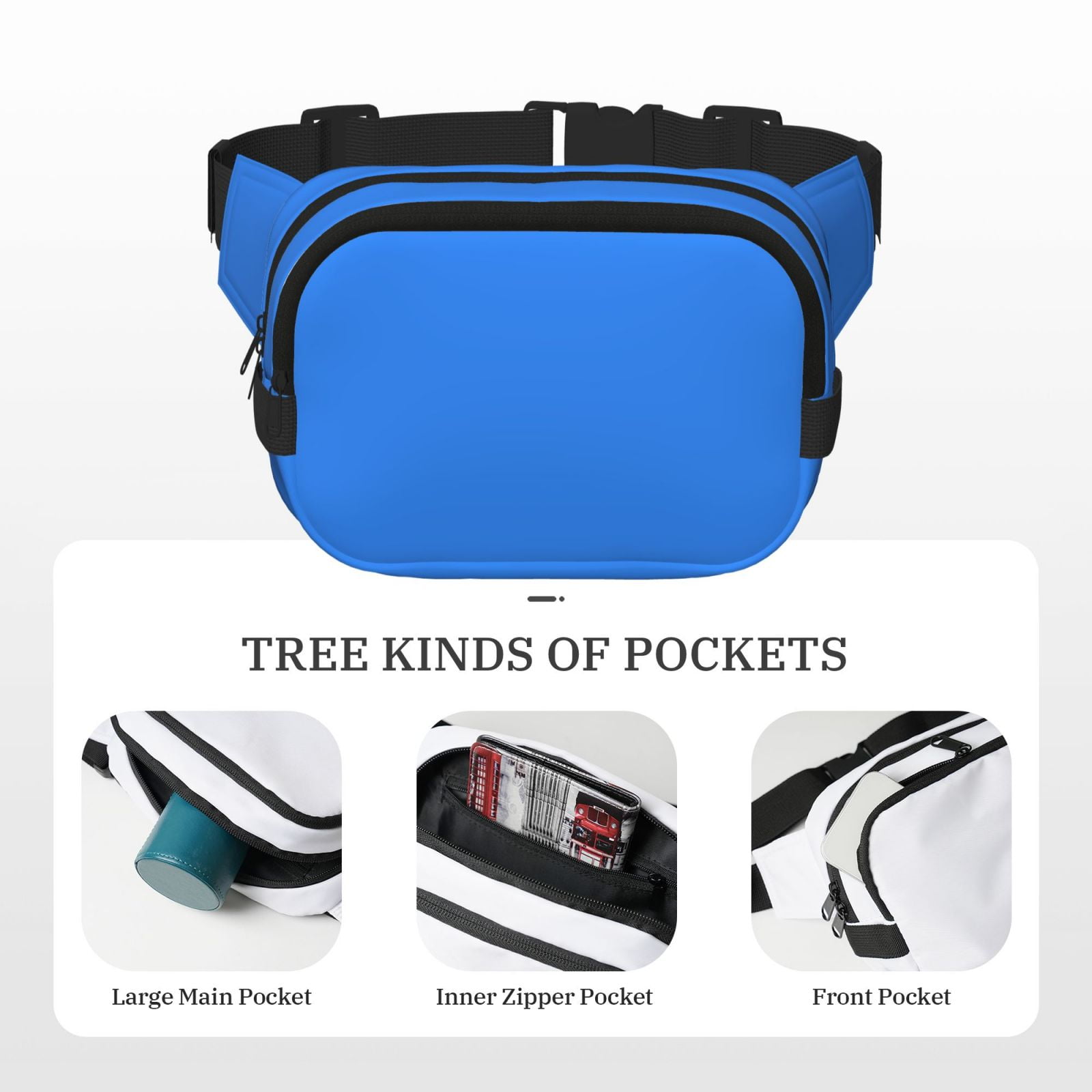 Picia Dodgerblue Print Square Double-Layer Waist Bag Mini Adjustable Waist Belt Bag Exercise Running Travel Hiking