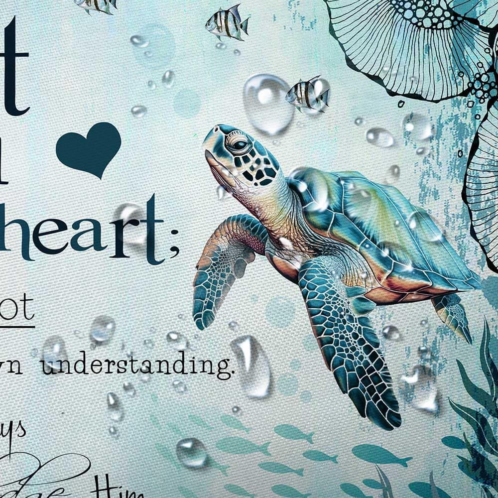 Veigike Sea Turtle Bible Verse Polyester Shower Curtain, 70" x 70"