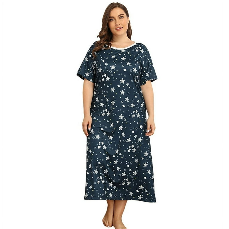 Womens Plus Size Nightgowns Short Sleeve Nightshirts Printed Sleepwear Soft Sleep Shirts XL 4XL Walmart