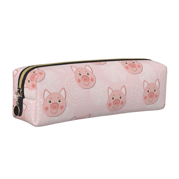 Easygdp Cute Pig Face para Estuche de Lápices de Cuero, Estuche de Papelería de Cuero, Estuche de Gran Capacidad con Cremallera