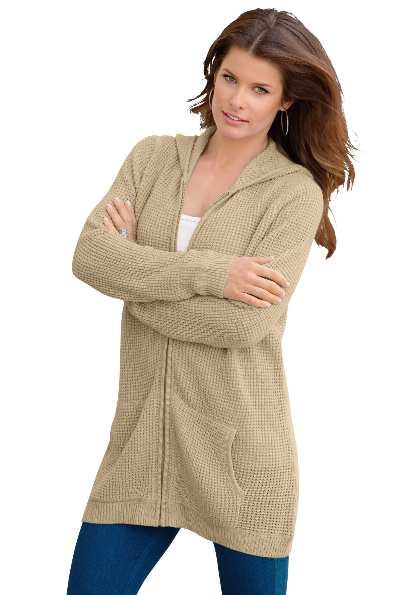 Roamans Womens Plus Size Thermal Hoodie Cardigan Zip Up Sweater 