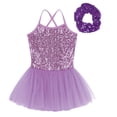 thumbnail image 2 of dPois 2Pcs Grils Ballet Dance Leotard Sequins Tutu Dress Ballerina Dance Costume Kids Gymnastics Purple M, 2 of 7