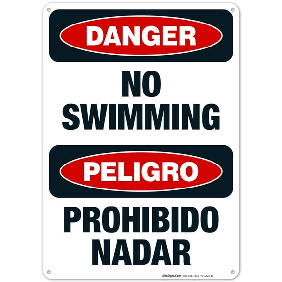 Danger No Diving Sign, Bilingual Spanish English, 10x14 Aluminum