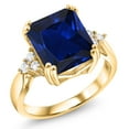 thumbnail image 3 of Gem Stone King 6.88 Ct Octagon Blue Created Sapphire 18K Yellow Gold Plated Silver Ring, 3 of 6