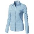 thumbnail image 2 of Doublju Women's Basic Long Sleeve Cotton Button Down Collared Shirt, 2 of 5