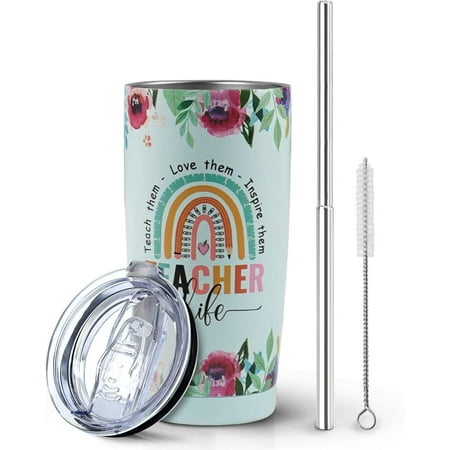 

Teacher Gifts Tumbler with Straw and Lid 20 oz Double Wall Stainless Steel Vacuum Insulated Coffee Wine Tea Travel Mug for Women