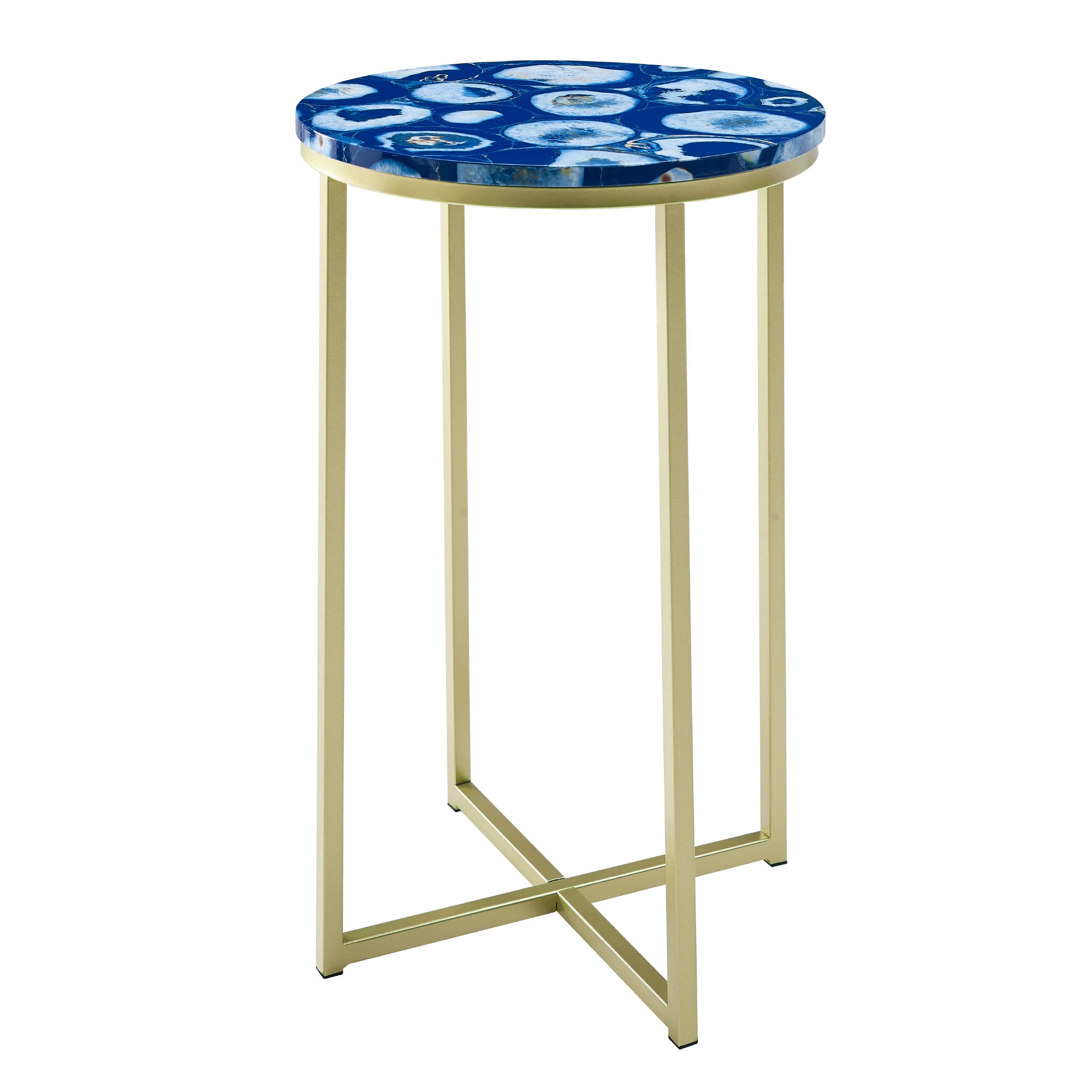 Manor Park Faux Agate Modern Glam Round End Table, Blue