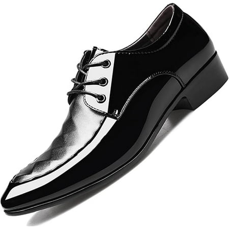 Men s Shiny Patent Leather Dress Shoes Formal Business Casual Oxford Trendy Plaid Upper Tuxedo Shoes for Men