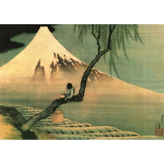 Boy Viewing Mount Fuji by Hokusai Art Print Poster (20x16)