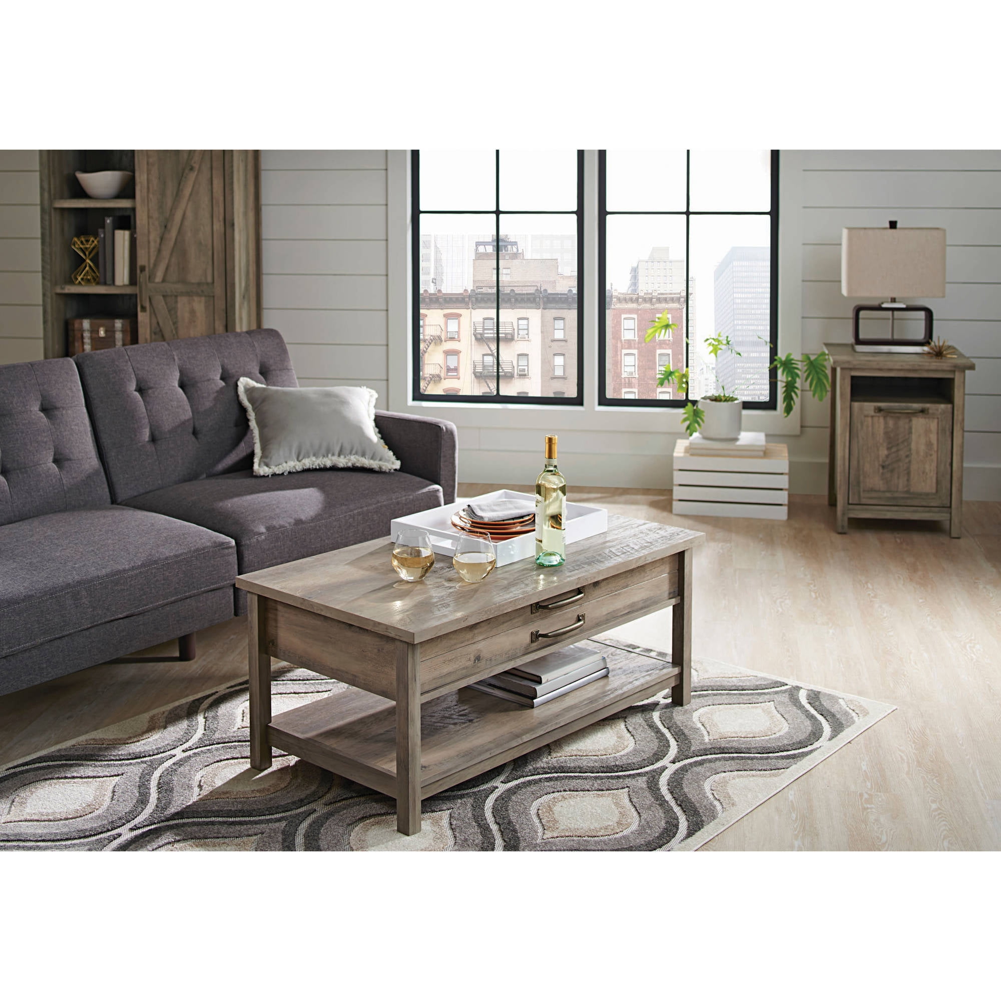 Better Homes & Gardens Modern Farmhouse Rectangle Lift-Top Coffee Table, Rustic Gray finish - 1