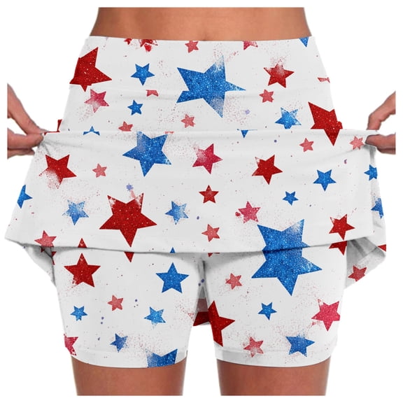 Summer Dress for Women Patriotic Printed Mini Skirt Soft Skin Friendly Double Layer Pocket Breathable Bottom for Tennis Sports