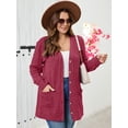 thumbnail image 2 of SHOWMALL Plus Size Ribbed Knit Cardigan for Women, Long Sleeve Button Down Jujube Red 3X Fuzzy Sweater Open Front with Pockets for Fall Winter Layering, 2 of 10