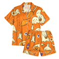 thumbnail image 4 of Summer Sales Womens Pajama Sets Funny Pumpkin Print Short Sleeve Button Top Loungewear Halloween Pajama Sets for Women 2 Piece, 4 of 4
