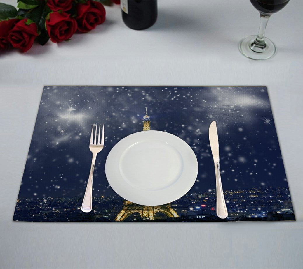 GCKG City Landmark Placemat, France Paris Eiffel Tower with Snowflakes