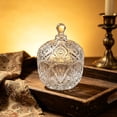 thumbnail image 4 of huayou Crystal Glass Candy Jar Decoration, Clear Diamond Cut Canister with Round Knob Lid, Decorative Storage Container for Tabletop Home, 4 of 7