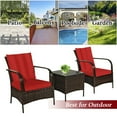 thumbnail image 6 of Costway 3 PCS Patio Rattan Furniture Set Coffee Table & 2 Rattan Chair W/Red Cushions, 6 of 12