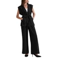 thumbnail image 3 of INSPIRE CHIC Women's Summer 2 Piece Outfits Cap Sleeve Work Casual Wide Leg Pant Sets XL Black, 3 of 6