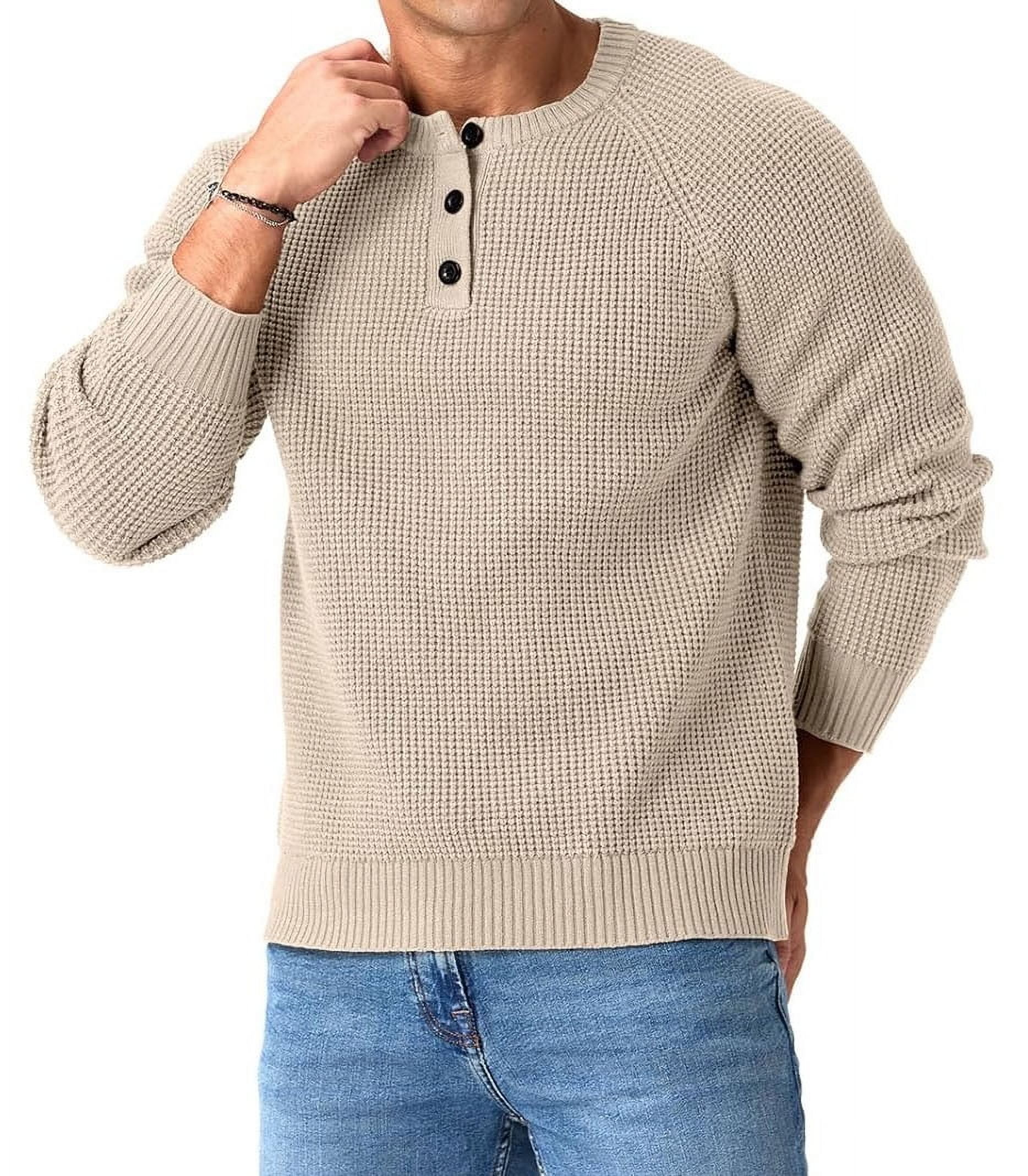 QDG Men's Henley Knit Pullover Sweater with Waffle Texture photo 3