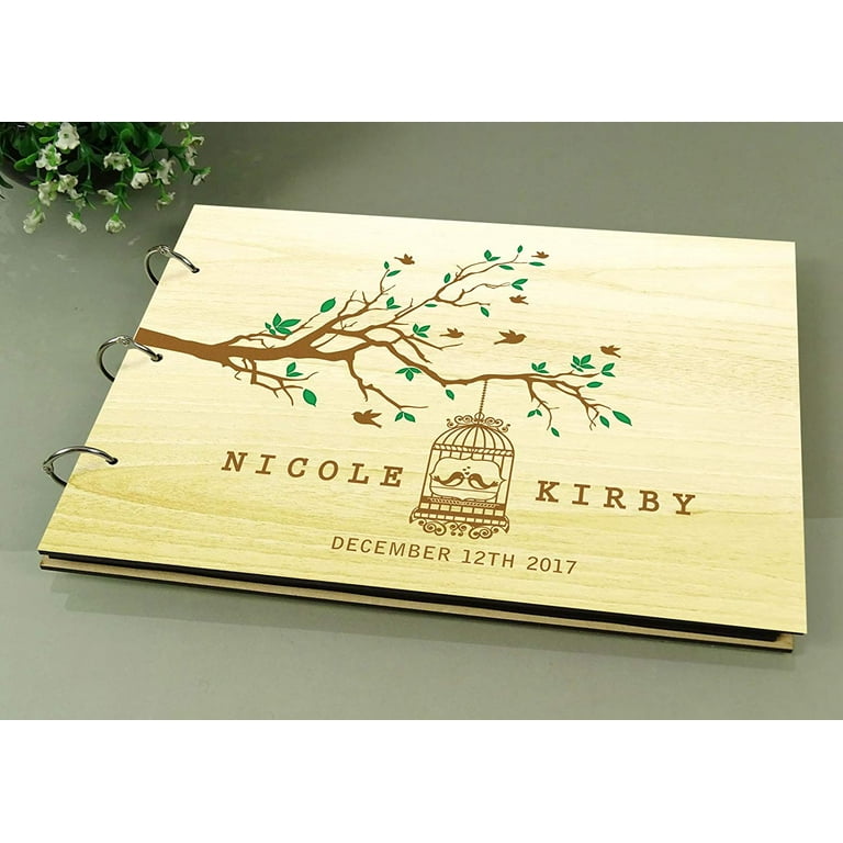 Photo Album Custom Scrapbook Personalized Wood Name Engraved Bride & Groom  Advice Book 
