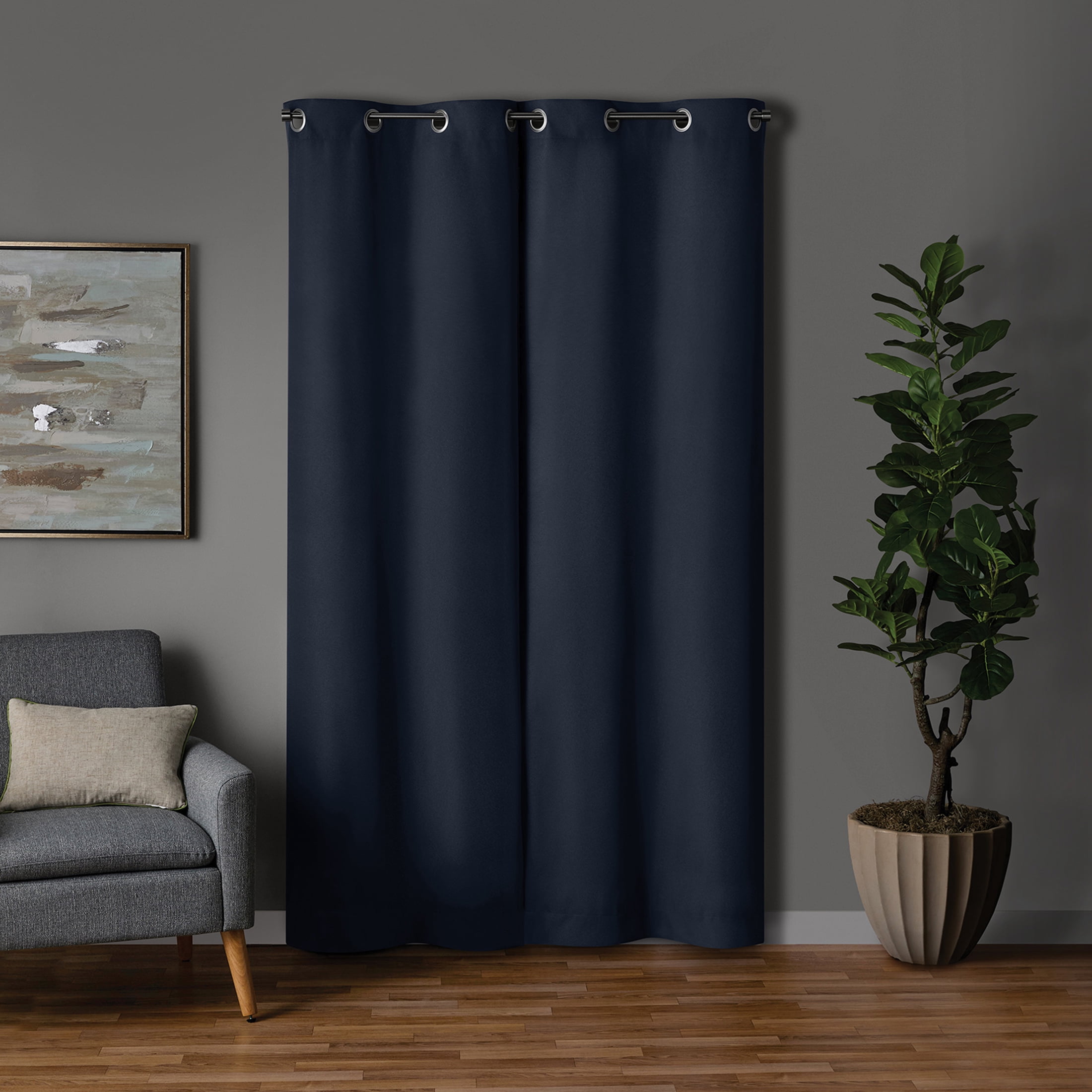 Mainstays Dark Navy Solid Blackout Grommet Curtain Panel Pair, Set of 2, 30" W x 84" L