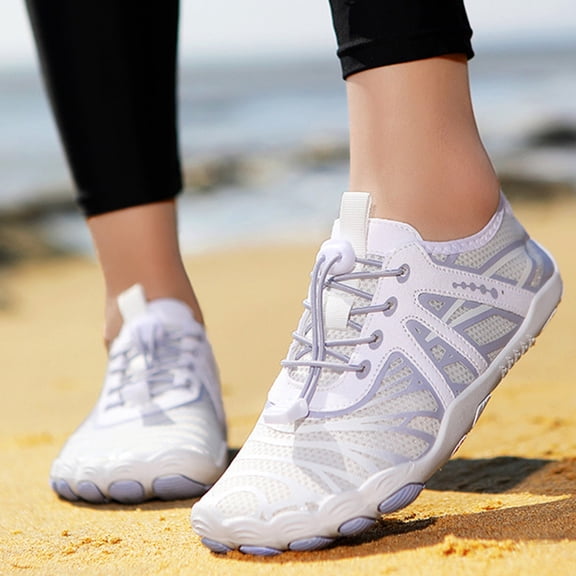 lnmuld Men Women Barefoot Shoes, Breathable Mesh Shoes for Water Yoga Fitness Hiking Color:White,Size:9