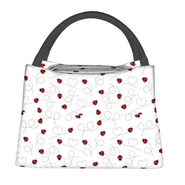 Fotbe Ladybugs Flying On Dotted Route Bolsa Térmica Portátil con Estampado, Bolsa de Entrega de Alimentos Aislada, Bolsa Reutilizable de Gran Capacidad para Comidas y Supermercado