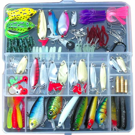 100 PCS Fishing Lures Kit Fishing tackle box Lures Crank baits Hooks Minnow Bass Baits (Best Fake Bait For Bass)