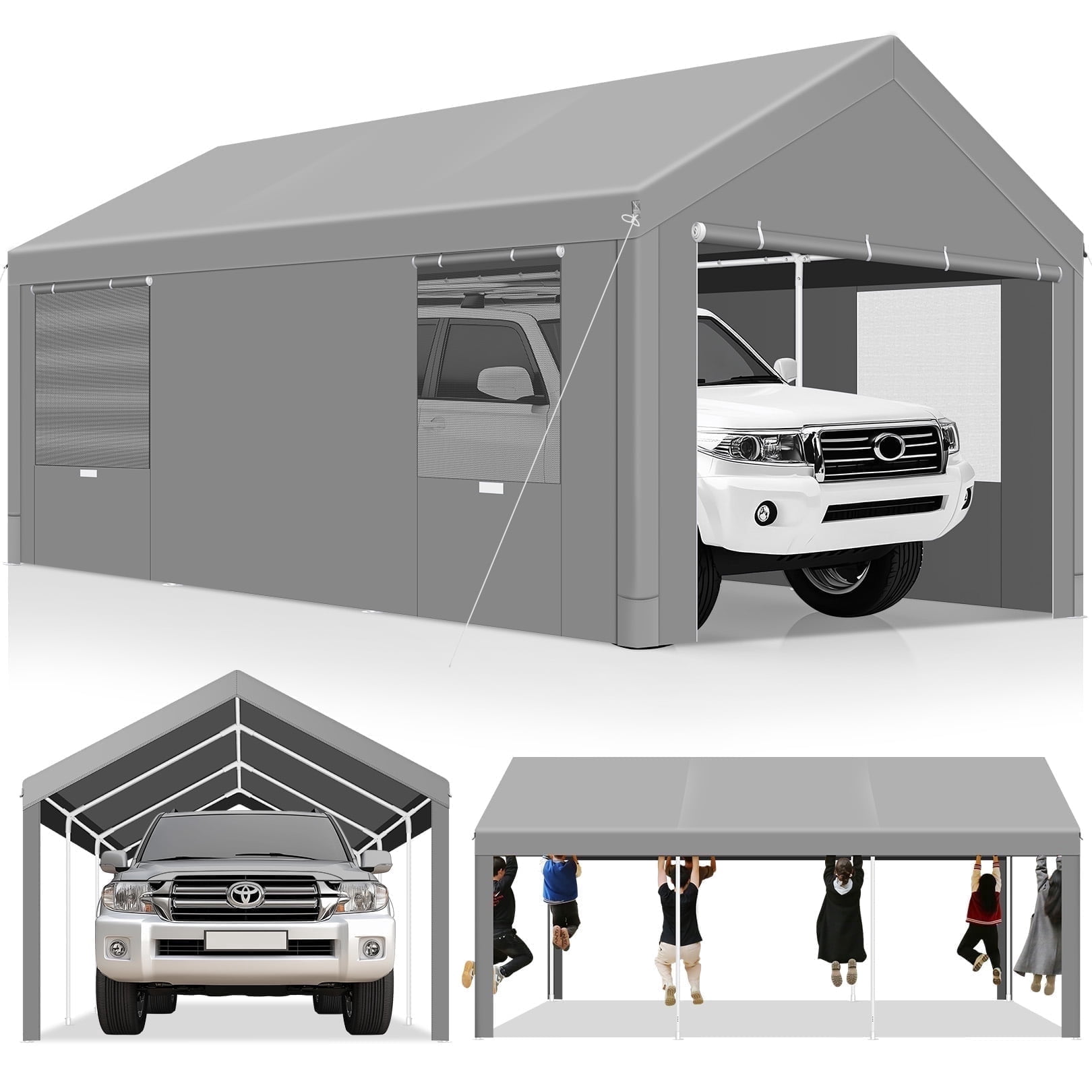 HOTEEL Carport 10'x20' Large Heavy Duty Car Canopy with Steel Frame, Portable Garage Wedding Tent Big Tents Carports Shelter, All-Season Tarp for Outdoor Party Birthday, Gray