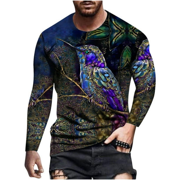 Camiseta de diario unisex para hombre Estampados gráficos en 3D Tops de manga larga Casual Bloue Pompotops oipoqjl3965