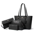 thumbnail image 1 of Juego de 4 bolsas de mano de piel sintético para mujer, con asa superior, bolsa de hombro, Negro -, L, 1 of 5