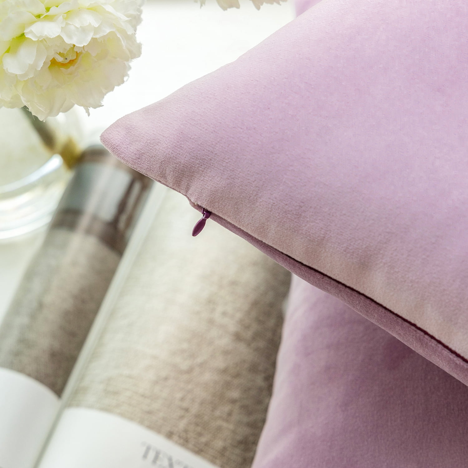 Phantoscope Soft Silky Velvet Series Decorative Throw Pillow, 20" x 20", Pink Purple, 1 Pack
