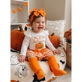 thumbnail image 3 of Cjfdfy Newborn Baby Girl My First Halloween Outfit Pumpkin Letter Embroidered Long Sleeve Romper Plaid Skirt Bow Headband And Stockings Cute Mama's Little Pumpkin Letter Romper, 3 of 9