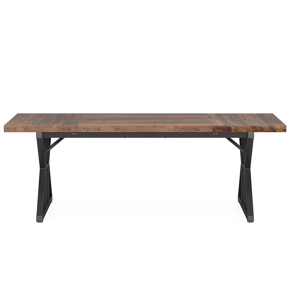 Demi Bonn 71" Farmhouse Dining Table, Wood Rustic Kitchen Table for 6 People, Large Rectangular Dinner Table for Dining Room, Home Office, Living Room Furniture, Brown & Black