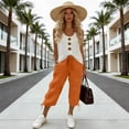 thumbnail image 6 of Busydd Womens Linen Pants Solid Color Calf-Length Drawstring Pants Women Casual Beach Vacation Elastic Waist Capris with Pockets 2XL, 6 of 9