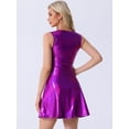 thumbnail image 4 of DARING DIVA Metallic Round Neck High Waist Fit and Flare Dress XS Dark Purple, 4 of 6