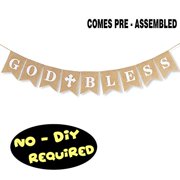 God Bless Baptism Burlap Banner Communion Christening Baby Shower Birthday Wedding Party Decorations Hanging Supplies