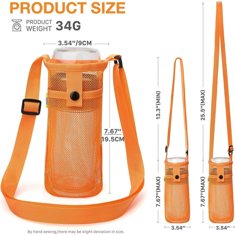 Water Bottle Bag with Strap Mesh Water Bottle Holder Crossbody Water Bottle Sling Bag Adjustable Shoulder Strap and Pocket Lightweight Water Bottle