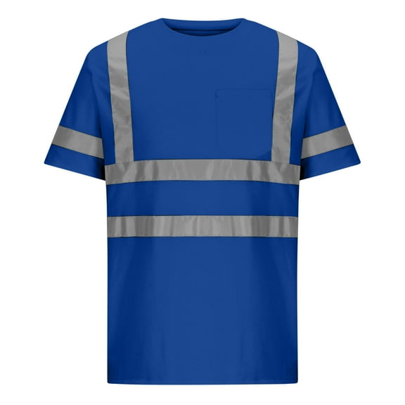 JGGSPWM Safety Shirts Reflective Strips Pocket Short Sleeve Quick Dry Mesh Construction Work Shirt Men Women High Visibility Blue XXL