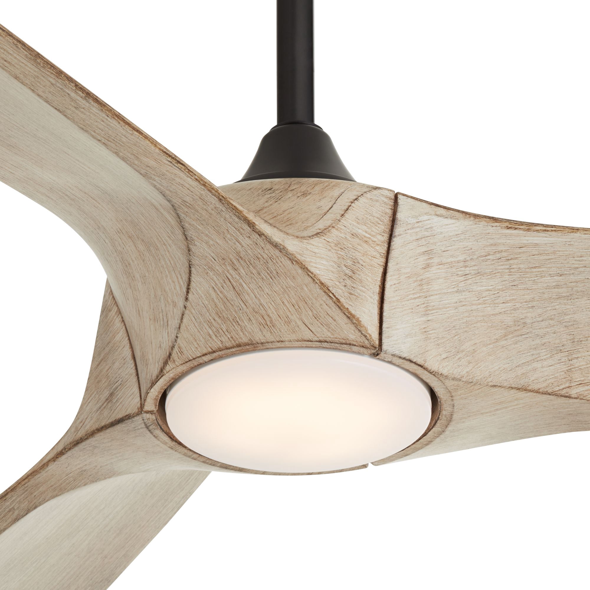 Casa Vieja 70" Kona Wind Indoor Outdoor Ceiling Fan 3 Blade LED Light Remote Control Black Finish Distressed White Oak Blades DC Motor Damp Rated