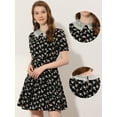 thumbnail image 2 of INSPIRE CHIC Robe Florale Col Peter Pan Ajustée et Évasée pour Femmes Noire P, 2 of 4