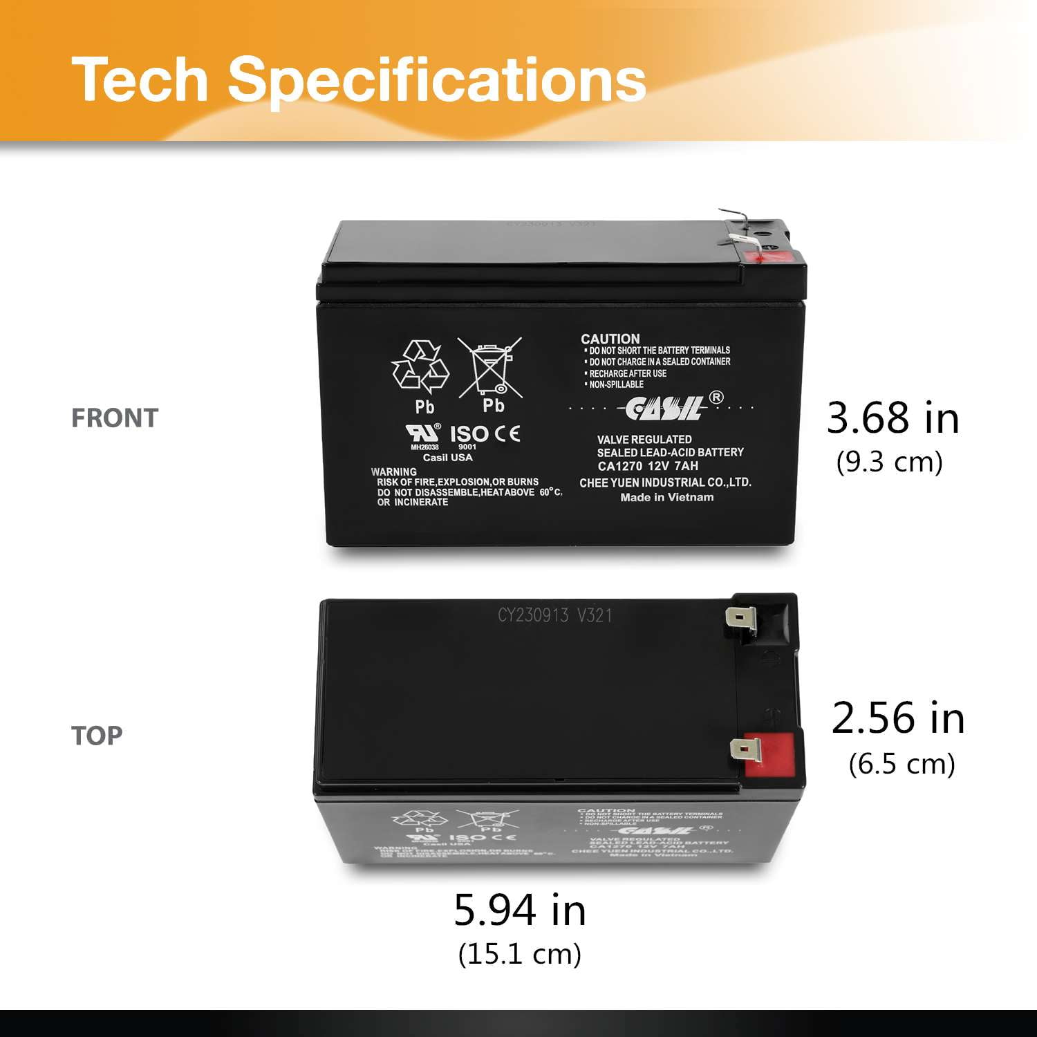 Casil 12V 7Ah Battery Replacement for Home ADT Security Alarm System