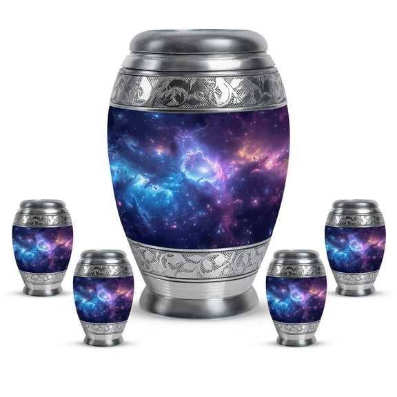 KARYLIZ Cosmic Galaxy Urns - Cremation Urns For Ashes For Men - Keepsake Urn For Human Ashes - Purple Funeral for Human Ashes Adult Women - Urn for Human Ashes Female & Male (Combo Of 5, 10" & 3")