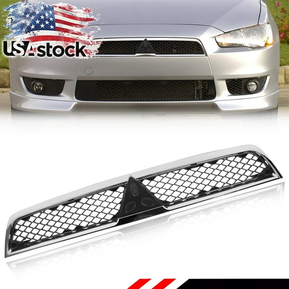 1Pcs Front Bumper Chrome Shell with Black Insert Grill Hood Mesh ABS Plastic For 2008 2009 2010 2011 2012 2013 2014 2015 Mitsubishi Lancer 7450A093