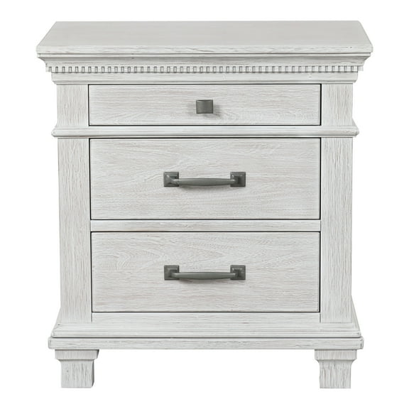 Furniture of America Elandra Transitional 3-Drawer Solid Wood Adult Nightstand, Weathered Gray