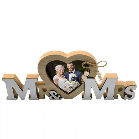 XIBUFE 2026 New Wedding Gifts for Couples Picture Frame Wooden 4.25X8.46 Photo Gifts for Husband Wife Anniversary Birthday Gifts for Bride Bridegroom Mr and Mrs Picture Frame Engraved Gift