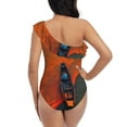 thumbnail image 5 of Sikiie Orange Net Fishing Boat Print Women One Piece Swimsuits Tummy Control One Shoulder Bathing Suits Ruffle Swimwear, From S to XXL-Large, 5 of 6