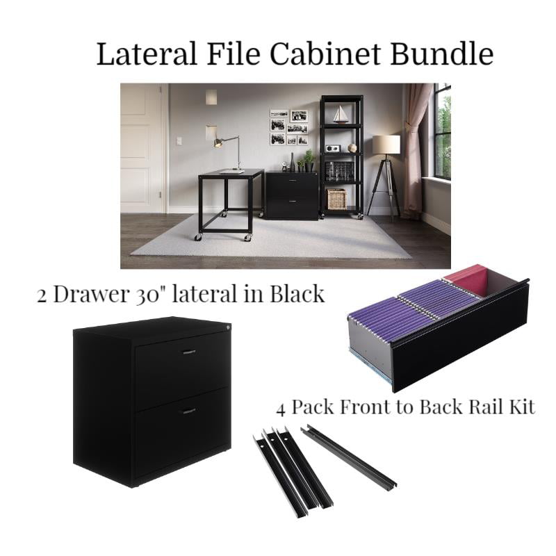 Lorell Rail Kit f/Lateral Files Front-to-Back 4/BX Black 60565 