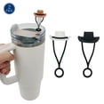 thumbnail image 4 of 2Pcs Straw Toppers, Straw Covers, Silicone Straw Covers Cap Compatible with Stanley Cup 30 40 oz, Cute Funny Tumbler Straw Topper Accessories for Man & Woman Gift, Black+White, 4 of 7