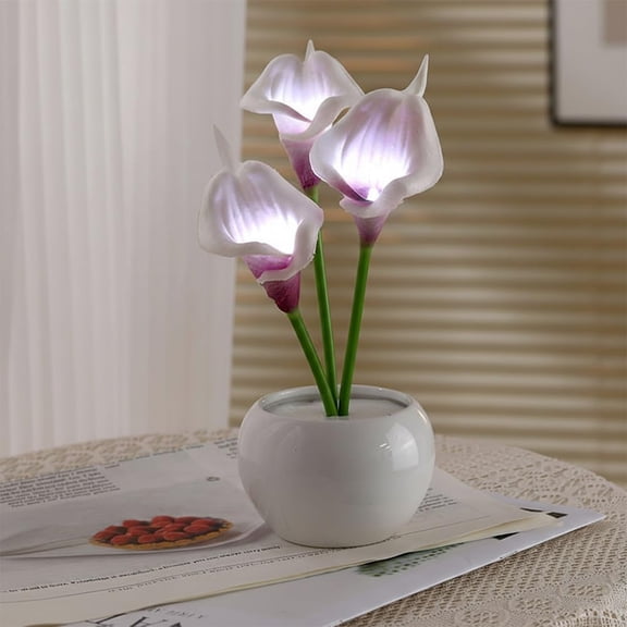 Calla Lily Lamp, White Calla Lilies Night Lamps,Calla Lily Lamp Simulation Calla Lily LED Night Lamp with Ceramic Vase Bedside Lamp for Home Living Room Desktop Decorations