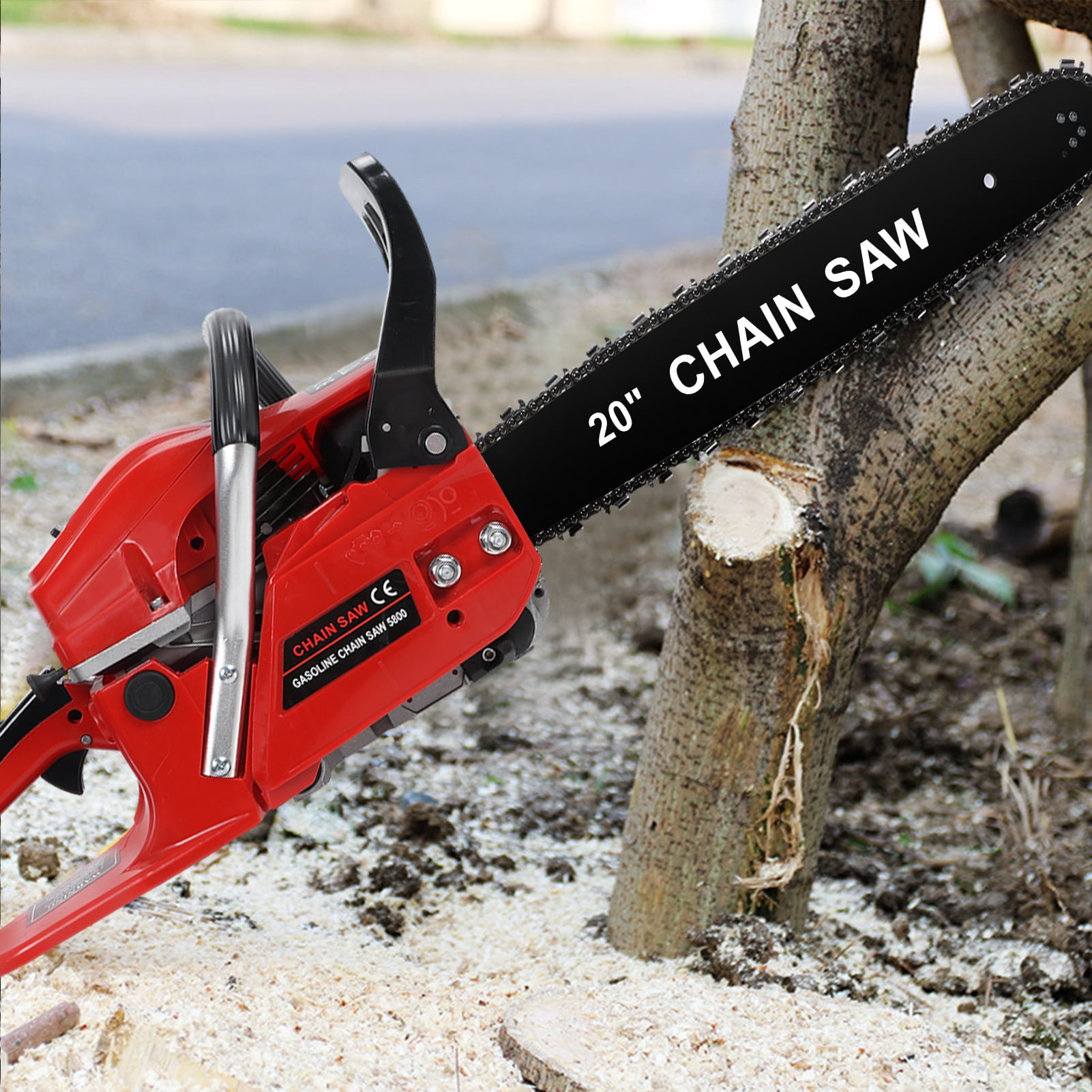 AOJA 20 Inch Gas Chainsaw, 58CC 2-Stroke Gas Powered Chainsaw, Handheld Cordless Chainsaw, High-Power Logging Saw for Farm/Garden/Ranch/Wood (Red)